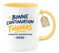 Café-Croissant - Mug Bonne Continuation Thomas Marketing 2026 - Jaune/Céram | Mug pour Thomas avec message de soutien de l'équipe