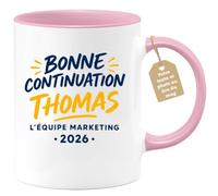 Café-Croissant - Mug Bonne Continuation Thomas Marketing 2026 - Rose/Cérami | Mug pour Thomas avec message de soutien de l'équipe