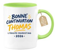 Café-Croissant - Mug Bonne Continuation Thomas Marketing 2026 - Vert/Cérami | Mug pour Thomas avec message de soutien de l'équipe