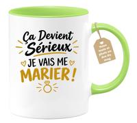 Café-Croissant - Mug Ça Devient Sérieux Je Vais Me Marier ! - Vert/Céramiqu | Mug humoristique pour futur marié, idéal annonce mariage