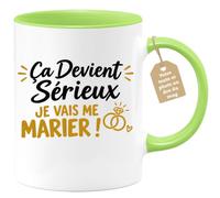 Café-Croissant - Mug Ça Devient Sérieux Je Vais Me Marier - Vert/Céramique | Mug pour annoncer ses fiançailles de manière humoristique