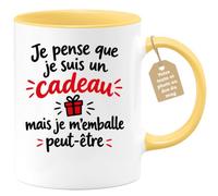 Café-Croissant - Mug Cadeau Humour Je Pense Que Je Suis Un Cadeau - Jaune/C | Mug en céramique avec phrase humoristique sur les cadeaux