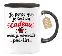 Café-Croissant - Mug Cadeau Humour Je Pense Que Je Suis Un Cadeau - Noir/Cé | Mug en céramique avec phrase humoristique sur les cadeaux