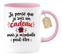 Café-Croissant - Mug Cadeau Humour Je Pense Que Je Suis Un Cadeau - Rose/Cé | Mug en céramique avec phrase humoristique sur les cadeaux