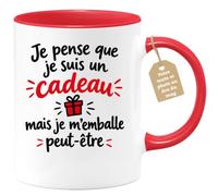 Café-Croissant - Mug Cadeau Humour Je Pense Que Je Suis Un Cadeau - Rouge/C | Mug en céramique avec phrase humoristique sur les cadeaux