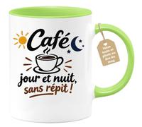 Café-Croissant - Mug Café Jour Et Nuit, Sans Répit ! - Vert/Céramique | Mug en céramique pour amateurs de café jour et nuit