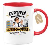 Café-Croissant - Mug Certifié Meilleur Expert Comptable - Rouge/Céramique | Mug humoristique pour expert-comptable en France