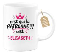Café-Croissant - Mug C'est Qui La Patronne ?! C'est Élisabeth - Blanc/Céram | Mug humoristique avec la phrase 'C'est qui la patronne ?! C'est Élisabeth'