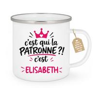 Café-Croissant - Mug C'est Qui La Patronne ?! C'est Élisabeth - Blanc/Email | Mug humoristique avec la phrase 'C'est qui la patronne ?! C'est Élisabeth'