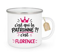 Café-Croissant - Mug C'est Qui La Patronne ?! C'est Florence - Blanc/Emaill | Mug humoristique avec la phrase 'C'est qui la patronne ?! C'est Florence'
