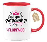 Café-Croissant - Mug C'est Qui La Patronne ?! C'est Florence - Rouge/Cérami | Mug humoristique avec la phrase 'C'est qui la patronne ?! C'est Florence'
