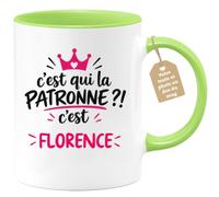 Café-Croissant - Mug C'est Qui La Patronne ?! C'est Florence - Vert/Céramiq | Mug humoristique avec la phrase 'C'est qui la patronne ?! C'est Florence'