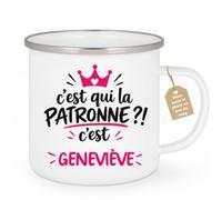 Café-Croissant - Mug C'est Qui La Patronne ?! C'est Geneviève - Blanc/Email | Mug humoristique avec la phrase 'C'est qui la patronne ?! C'est Geneviève'