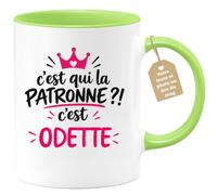 Café-Croissant - Mug C'est Qui La Patronne ?! C'est Odette - Vert/Céramique | Mug humoristique avec la phrase 'C'est qui la patronne ?! C'est Odette'