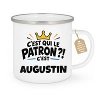 Café-Croissant - Mug C'est Qui Le Patron ?! C'est Augustin - Blanc/Emaille | Mug humoristique avec la question incontournable : C'est qui le patron ?! C'est Augustin