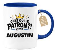 Café-Croissant - Mug C'est Qui Le Patron ?! C'est Augustin - Bleu/Céramique | Mug humoristique avec la question incontournable : C'est qui le patron ?! C'est Augustin