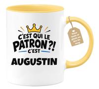 Café-Croissant - Mug C'est Qui Le Patron ?! C'est Augustin - Jaune/Céramiqu | Mug humoristique avec la question incontournable : C'est qui le patron ?! C'est Augustin