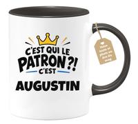Café-Croissant - Mug C'est Qui Le Patron ?! C'est Augustin - Noir/Céramique | Mug humoristique avec la question incontournable : C'est qui le patron ?! C'est Augustin