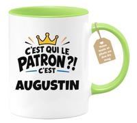 Café-Croissant - Mug C'est Qui Le Patron ?! C'est Augustin - Vert/Céramique | Mug humoristique avec la question incontournable : C'est qui le patron ?! C'est Augustin