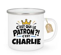 Café-Croissant - Mug C'est Qui Le Patron ?! C'est Charlie - Blanc/Emaille | Mug humoristique avec la question incontournable : C'est qui le patron ?! C'est Charlie