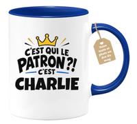 Café-Croissant - Mug C'est Qui Le Patron ?! C'est Charlie - Bleu/Céramique | Mug humoristique avec la question incontournable : C'est qui le patron ?! C'est Charlie