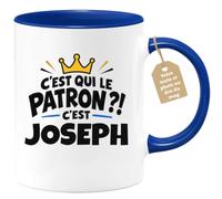 Café-Croissant - Mug C'est Qui Le Patron ?! C'est Joseph - Bleu/Céramique | Mug humoristique avec la question incontournable : C'est qui le patron ?! C'est Joseph