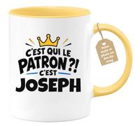 Café-Croissant - Mug C'est Qui Le Patron ?! C'est Joseph - Jaune/Céramique | Mug humoristique avec la question incontournable : C'est qui le patron ?! C'est Joseph