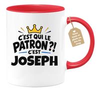 Café-Croissant - Mug C'est Qui Le Patron ?! C'est Joseph - Rouge/Céramique | Mug humoristique avec la question incontournable : C'est qui le patron ?! C'est Joseph