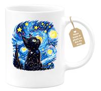 Café-Croissant - Mug Chat Étoilé Inspiré Van Gogh - Blanc/Céramique | Mug avec design de chat inspiré par Van Gogh