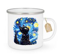 Café-Croissant - Mug Chat Étoilé Inspiré Van Gogh - Blanc/Emaille | Mug avec design de chat inspiré par Van Gogh