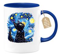 Café-Croissant - Mug Chat Étoilé Inspiré Van Gogh - Bleu/Céramique | Mug avec design de chat inspiré par Van Gogh