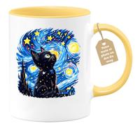Café-Croissant - Mug Chat Étoilé Inspiré Van Gogh - Jaune/Céramique | Mug avec design de chat inspiré par Van Gogh
