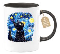 Café-Croissant - Mug Chat Étoilé Inspiré Van Gogh - Noir/Céramique | Mug avec design de chat inspiré par Van Gogh