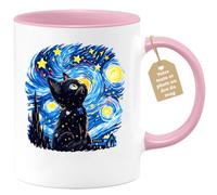 Café-Croissant - Mug Chat Étoilé Inspiré Van Gogh - Rose/Céramique | Mug avec design de chat inspiré par Van Gogh