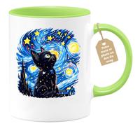 Café-Croissant - Mug Chat Étoilé Inspiré Van Gogh - Vert/Céramique | Mug avec design de chat inspiré par Van Gogh