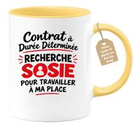 Café-Croissant - Mug Contrat À Durée Déterminée Sosie Remplaçant - Jaune/Cé | Mug humoristique pour tous ceux qui rêvent de déléguer