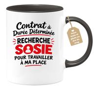 Café-Croissant - Mug Contrat À Durée Déterminée Sosie Remplaçant - Noir/Cér | Mug humoristique pour tous ceux qui rêvent de déléguer
