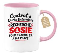 Café-Croissant - Mug Contrat À Durée Déterminée Sosie Remplaçant - Rose/Cér | Mug humoristique pour tous ceux qui rêvent de déléguer