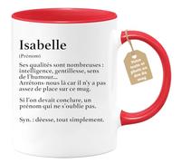 Café-Croissant - Mug Définition Prénom Isabelle Déesse Tout Simplement | Cadeau Prénom - Cadeau Famille Saint Valentin - Tasse Prénom Isabelle - Pour Noël Au - Rouge/Céramique