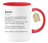 Café-Croissant - Mug Définition Prénom June Déesse Tout Simplement | Cadeau Prénom - Cadeau Famille Saint Valentin - Tasse Prénom June - Pour Noël Au - Rouge/Céramique