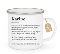 Café-Croissant - Mug Définition Prénom Karine Déesse Tout Simplement | Cadeau Prénom - Cadeau Famille Saint Valentin - Tasse Prénom Karine - Pour Noël Au - Blanc/Émaillé