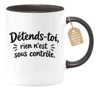 Café-Croissant - Mug Détente Relaxation Phrase Inspirante - Noir/Céramique | Mug à message : Détends-toi, rien n'est sous contrôle.
