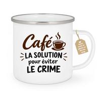 Café-Croissant - Mug Éviter Le Crime Avec Un Bon Café - Blanc/Emaille | Mug humoristique pour amateurs de café