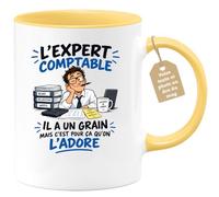 Café-Croissant - Mug Expert Comptable Il A Un Grain On L'adore - Jaune/Céra | Mug humoristique pour experts-comptables