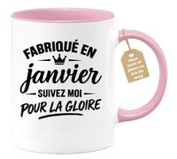 Café-Croissant - Mug Fabriqué En Janvier Suivez Moi Pour La Gloire - Rose/C | Faites Sensation Avec Ce Mug Original "Fabriqué En Janvier"