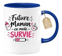 Café-Croissant - Mug Future Maman En Mode Survie - Bleu/Céramique | Mug humoristique pour future maman en mode survie