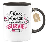 Café-Croissant - Mug Future Maman En Mode Survie - Noir/Céramique | Mug humoristique pour future maman en mode survie