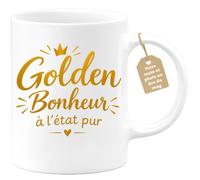 Café-Croissant - Mug Golden Bonheur À L'état Pur, Mug Inspirant - Blanc/Cér | Mug en céramique avec inscription positive dorée.