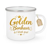 Café-Croissant - Mug Golden Bonheur À L'état Pur, Mug Inspirant - Blanc/Ema | Mug en céramique avec inscription positive dorée.