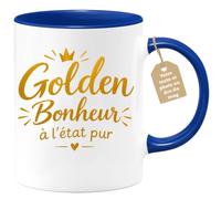 Café-Croissant - Mug Golden Bonheur À L'état Pur, Mug Inspirant - Bleu/Céra | Mug en céramique avec inscription positive dorée.